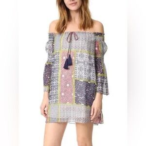 Likely | Barrow mini off the shoulder patchwork dress Women’s size 10 boho smock